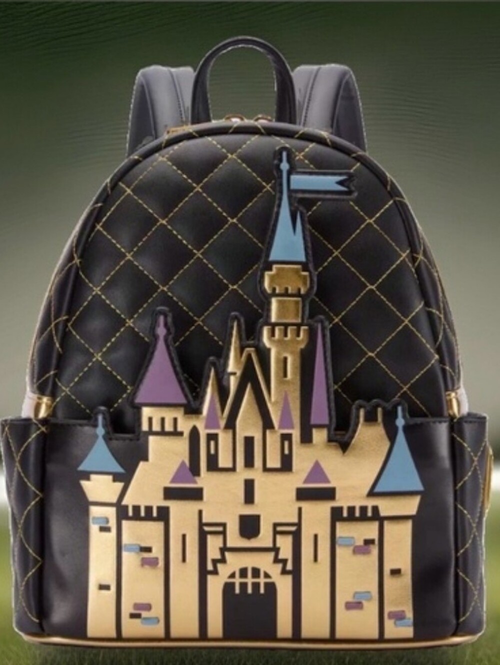 Disneyland 70 Quilted Black Mini Backpack with Gold Accents Sleeping Beauty